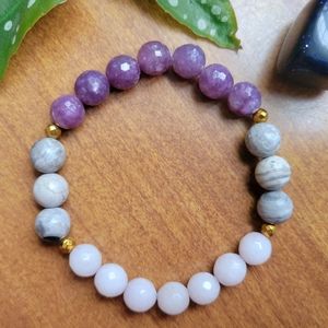 Lepidolite, Gray Jade, Picasso Jasper Bracelet